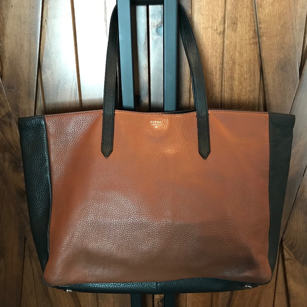 Fossil Sydney Brown and Black Leather Tote